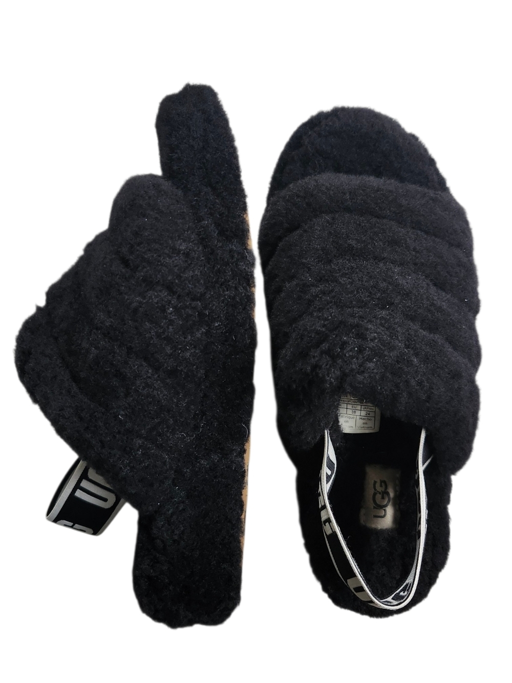 UGG Fluff Yeah Slides Black Shearling Slippers Size 7 Platform Sandals - Picture 8 of 10